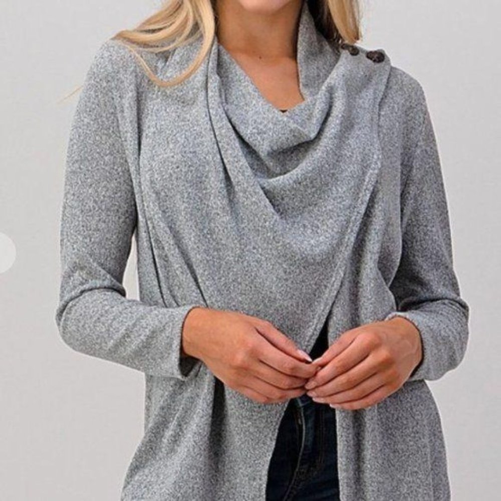Selena Drape Front Shawl Cardigan S- XL - Picture 1 of 5